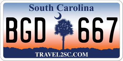 SC license plate BGD667