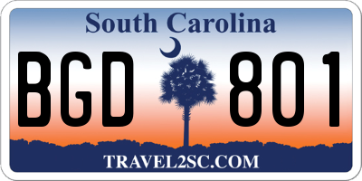 SC license plate BGD801
