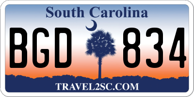 SC license plate BGD834