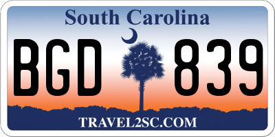 SC license plate BGD839