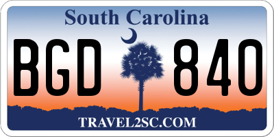 SC license plate BGD840