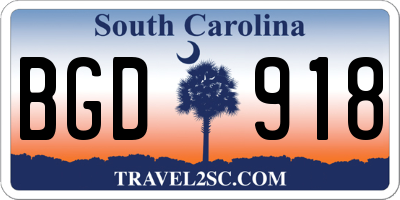 SC license plate BGD918