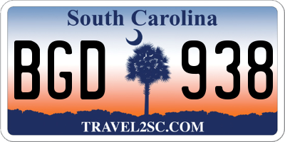 SC license plate BGD938