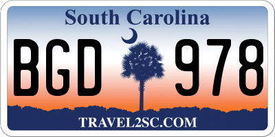 SC license plate BGD978