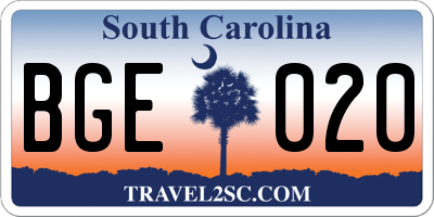 SC license plate BGE020
