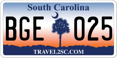 SC license plate BGE025