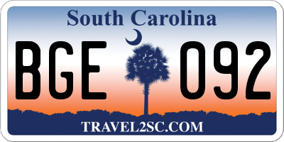 SC license plate BGE092
