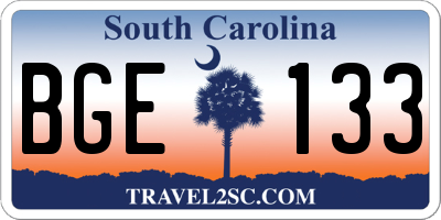 SC license plate BGE133