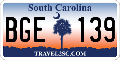 SC license plate BGE139