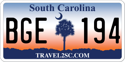SC license plate BGE194