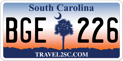 SC license plate BGE226