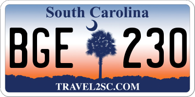 SC license plate BGE230