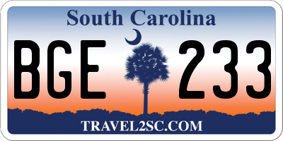 SC license plate BGE233