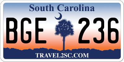 SC license plate BGE236