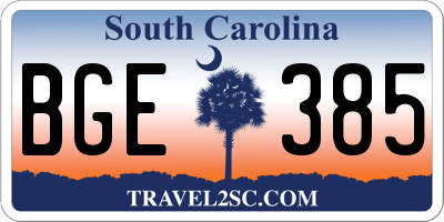 SC license plate BGE385