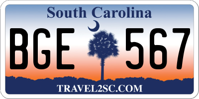 SC license plate BGE567