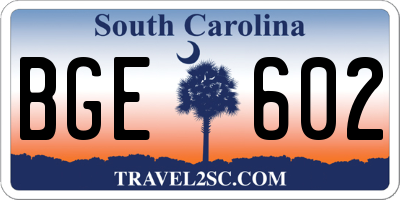 SC license plate BGE602