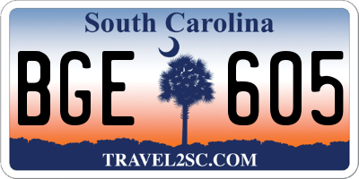 SC license plate BGE605