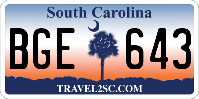 SC license plate BGE643