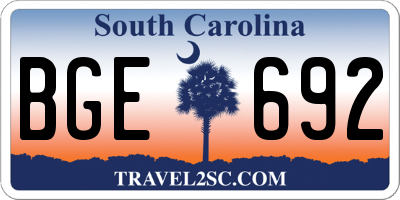 SC license plate BGE692