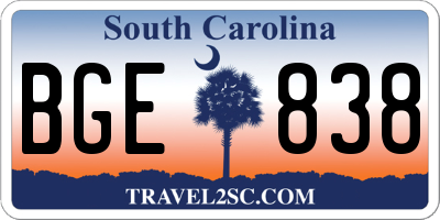 SC license plate BGE838