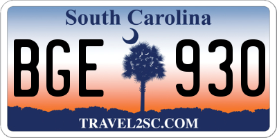 SC license plate BGE930