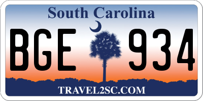 SC license plate BGE934