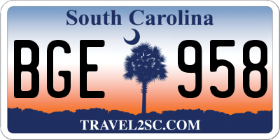 SC license plate BGE958