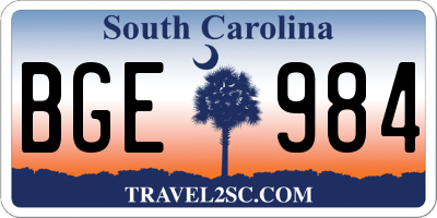 SC license plate BGE984