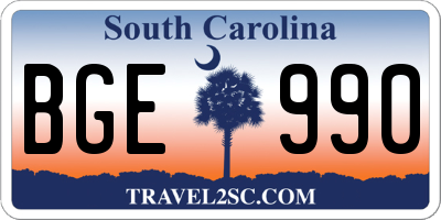 SC license plate BGE990