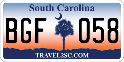 SC license plate BGF058