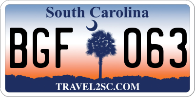 SC license plate BGF063