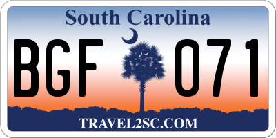 SC license plate BGF071