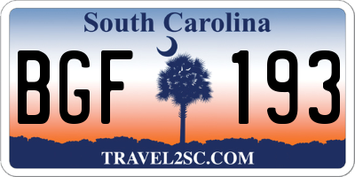 SC license plate BGF193