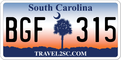SC license plate BGF315