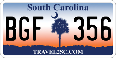 SC license plate BGF356