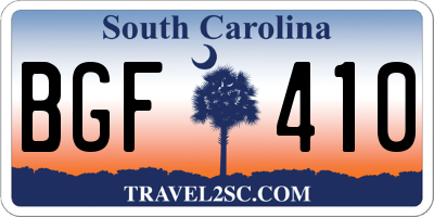 SC license plate BGF410
