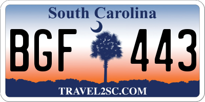 SC license plate BGF443