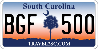 SC license plate BGF500