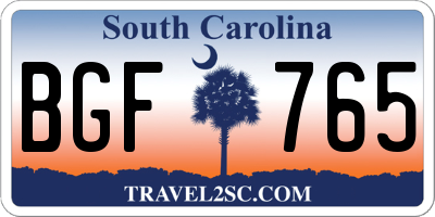 SC license plate BGF765