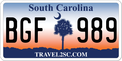 SC license plate BGF989