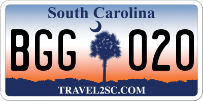 SC license plate BGG020