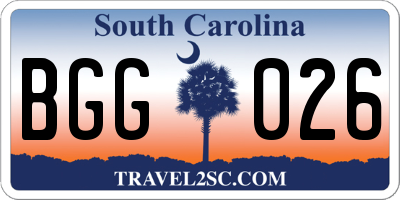 SC license plate BGG026