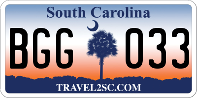 SC license plate BGG033