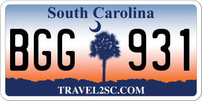 SC license plate BGG931