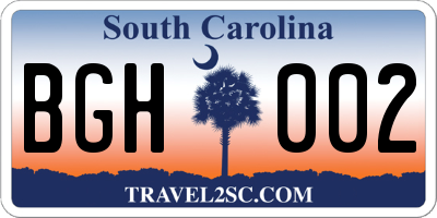 SC license plate BGH002