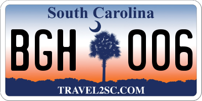 SC license plate BGH006