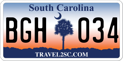 SC license plate BGH034