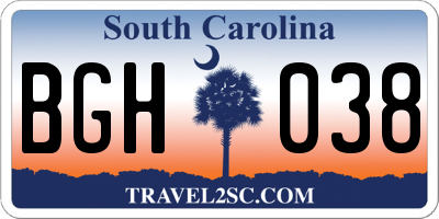 SC license plate BGH038