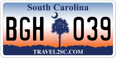 SC license plate BGH039
